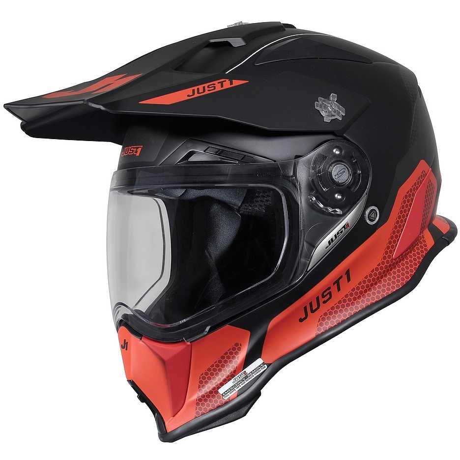 Casco Just1 moto J14-F elite rojo fluor negro