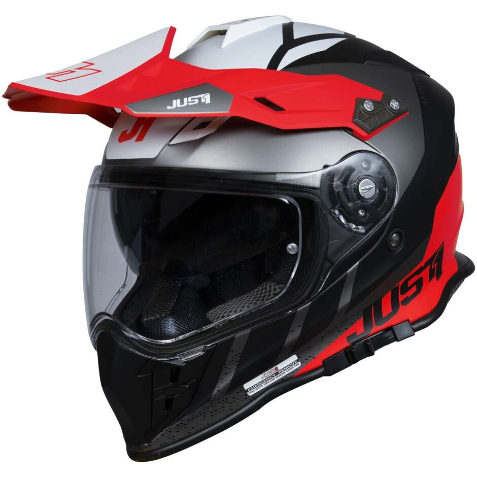 Casco Just1 moto J34 pro exterior rojo fluor negro