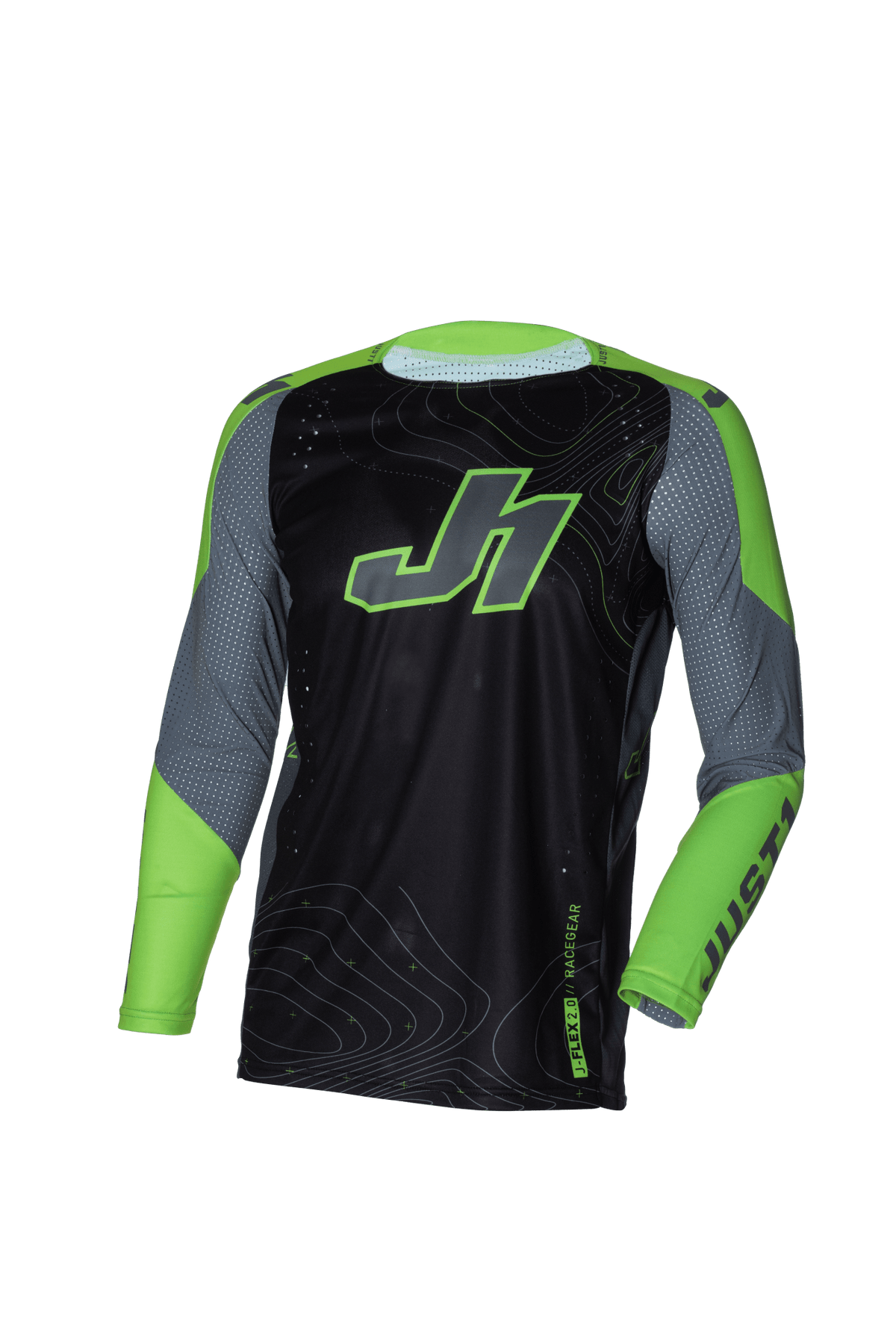 Polera Just1 moto j-flex 2.0 frontier gris/verde fluo negro