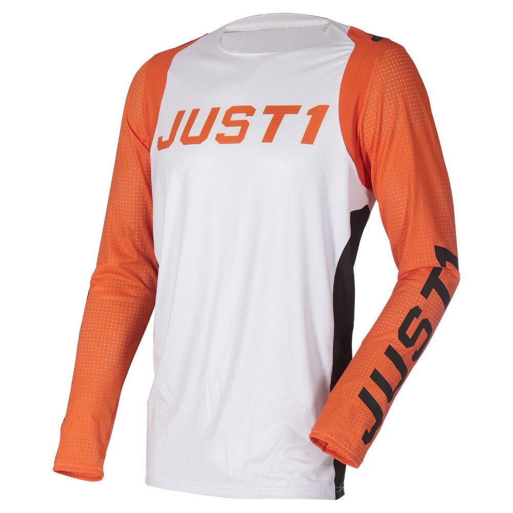 Polera Just1 moto j-flex adrenaline blanco/naranja